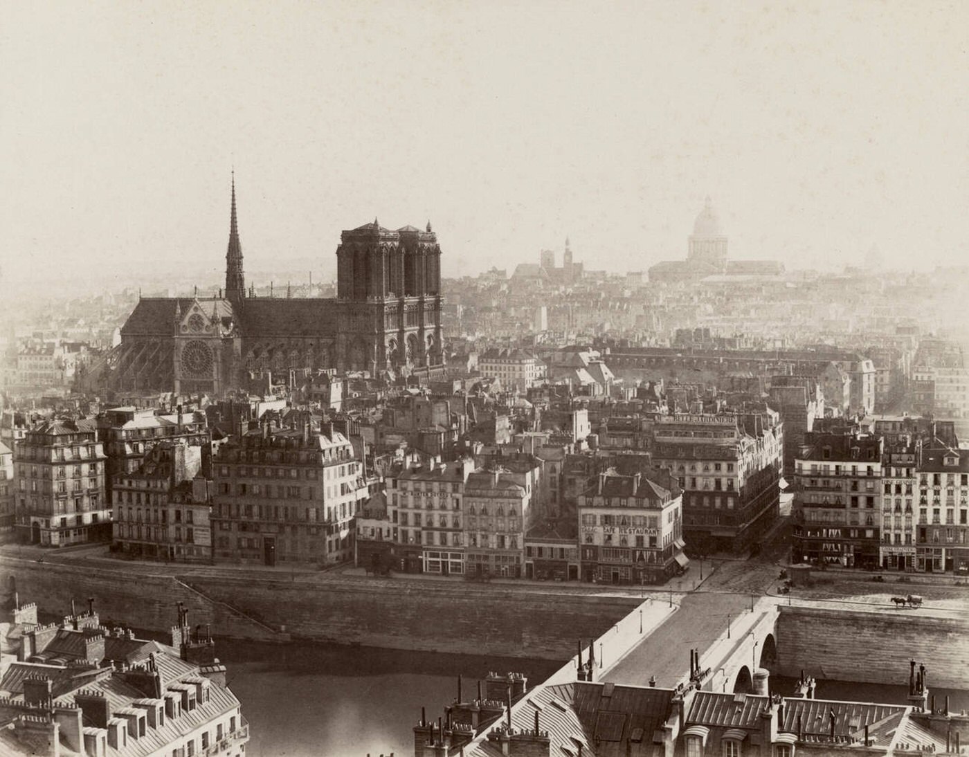 #32 Panorama of Paris taken from the Tour St. Jacques with Notre Dame Cathedral, circa 1865.