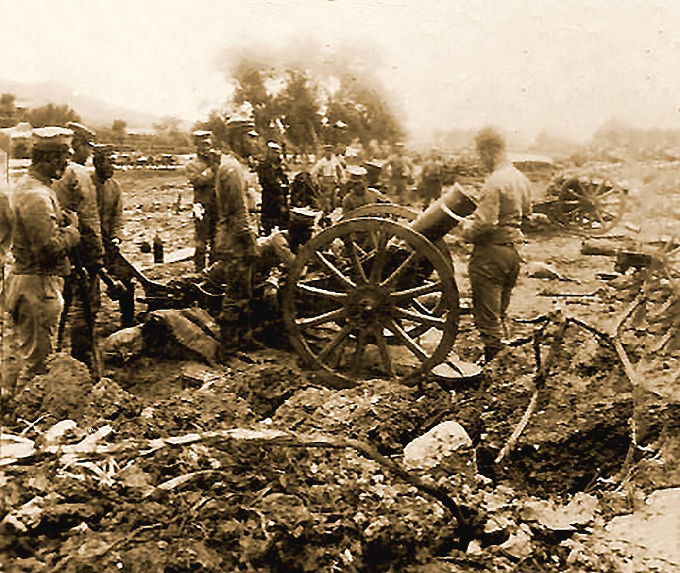 #11 Japanese howitzer at the Battle of Shaho in Manchuria during the Russo-Japanese War, 1904.