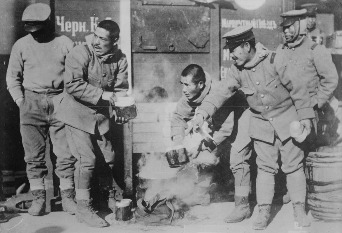 #36 Japanese soldiers at a military canteen in Siberia during the Russo-Japanese War, 1904.