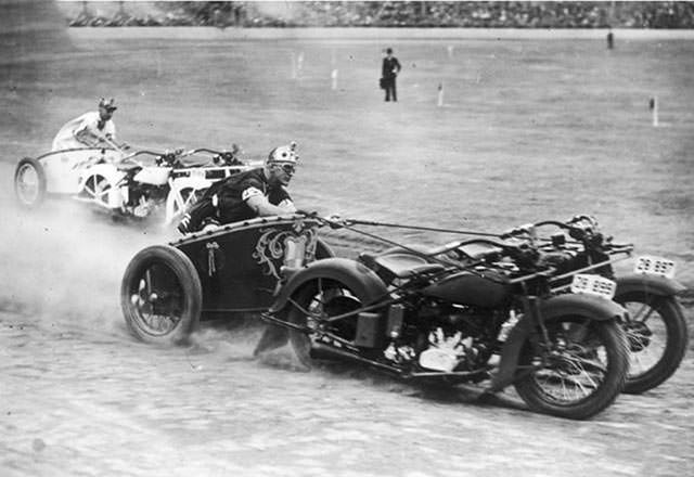 Australia’s New South Wales police turn their motorcycles into chariots and race each other, 1936.
