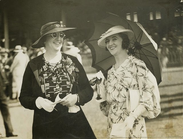 Two ladies enjoying a day out at the races, Ascot racetrack, Brisbane