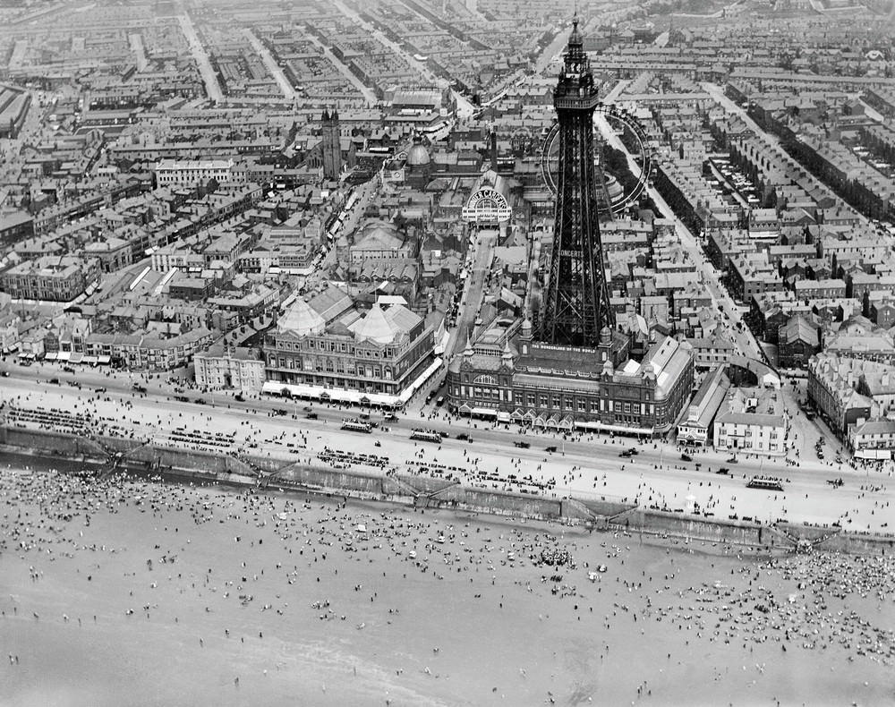 #1 This remarkable shot of Blackpool Tower and the Winter Gardens was a speculative capture by an Aerofilms photographer and pilot as they navigated England’s north-west coastline in July 1920.