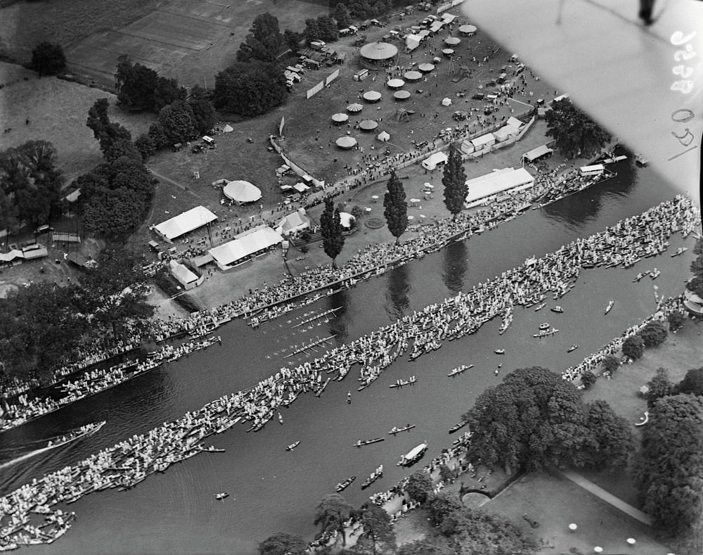 #7 Henley-on-Thames, an Eights race approaches the finish at the Royal Regatta, 1923.