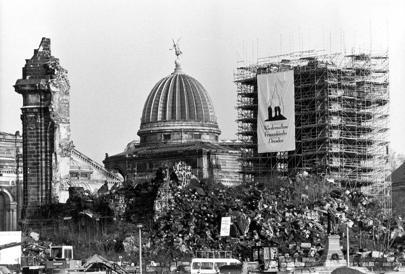 Destroyed Frauenkirche in Dresden; reconstruction is planned, 1991.