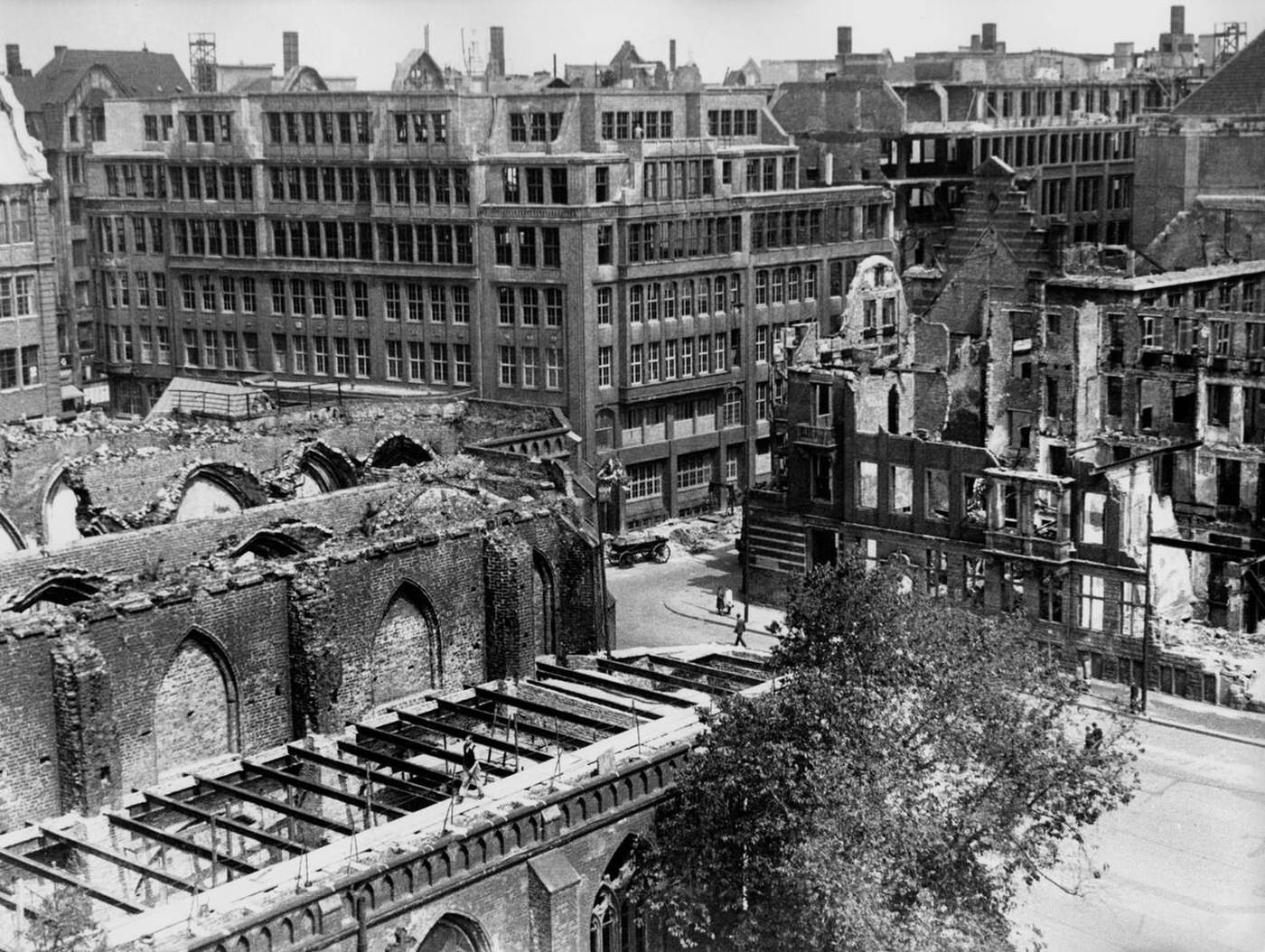 View of ruins from the tower of St. Jacobi church, Hamburg, 1948.