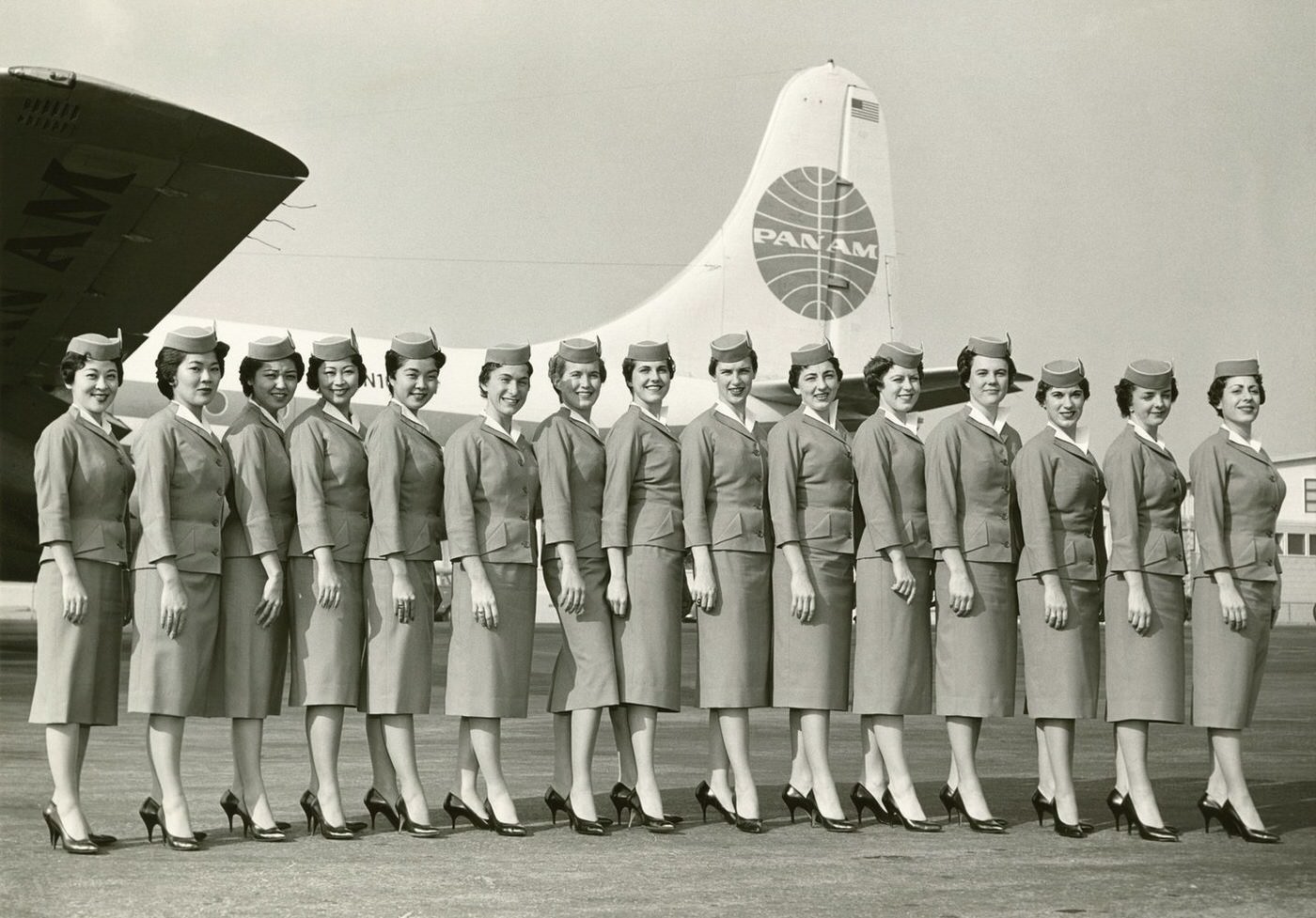 Pan American uniforms by Don Loper, 1959. Pan Am, as it was usually called, presented their flight attendants as examples of femininity and elegance. It’s no wonder the uniforms remain highly collectible even today.