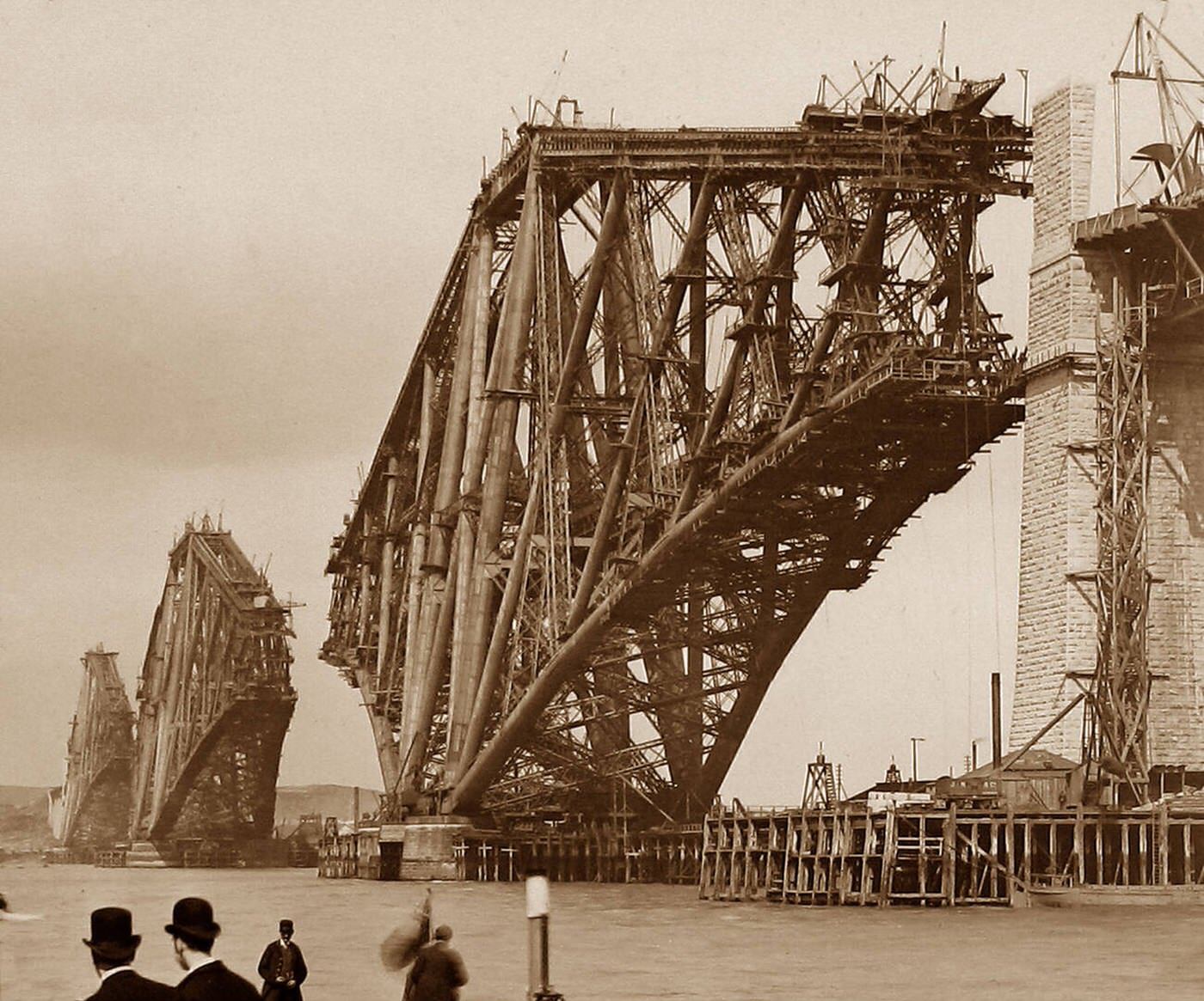 Construction of the Forth Railway Bridge – waiting for the ferry, 1890.