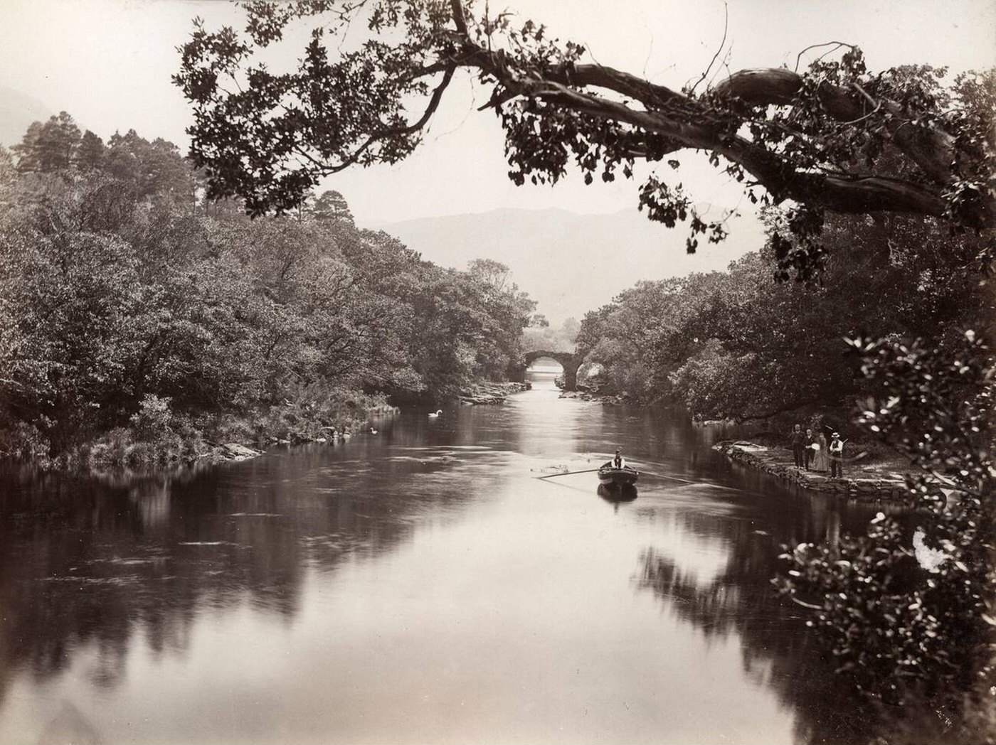 #45 ‘Meeting of the Waters’ Killarney, Ireland, rowing boats on the water, 1800s.