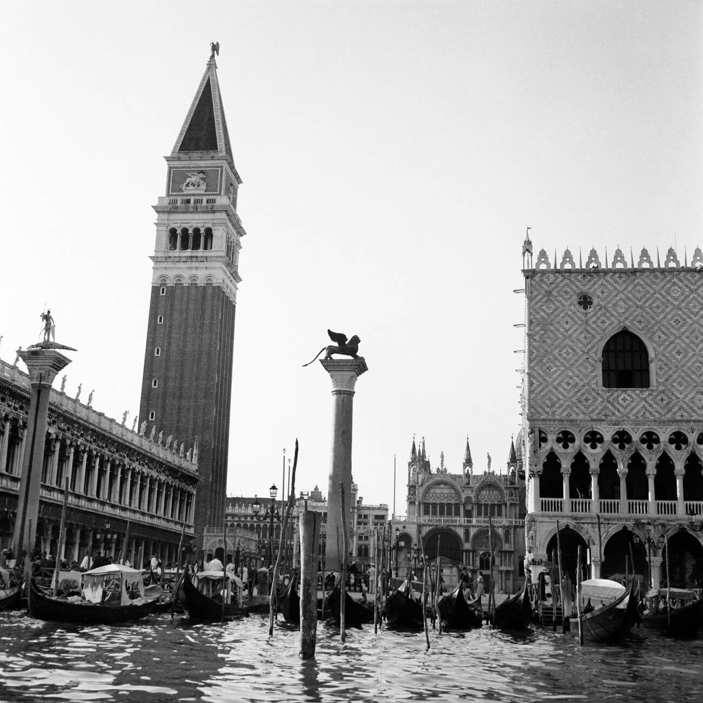 #113 Piazza San Marco Campanile Tower and Winged Lion Statue, Venice, Italy, 1920s.