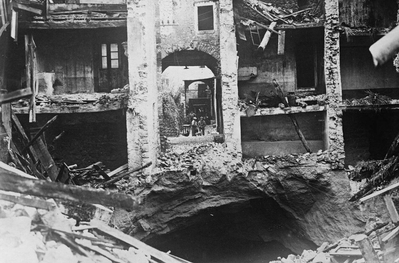#37 San Stefano, Italy’s oldest town, between Rome and Naples, has been swallowed up in a subterranean cavern, which has opened beneath it, 1932.