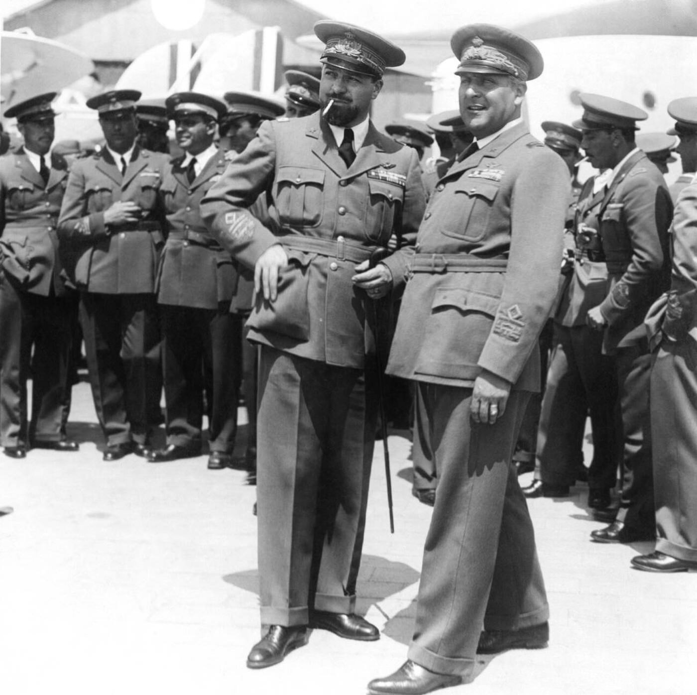 #66 Minister of Italian Royal Air Force Italo Balbo posing with an officer of the Italian army, Italy, 1930s.