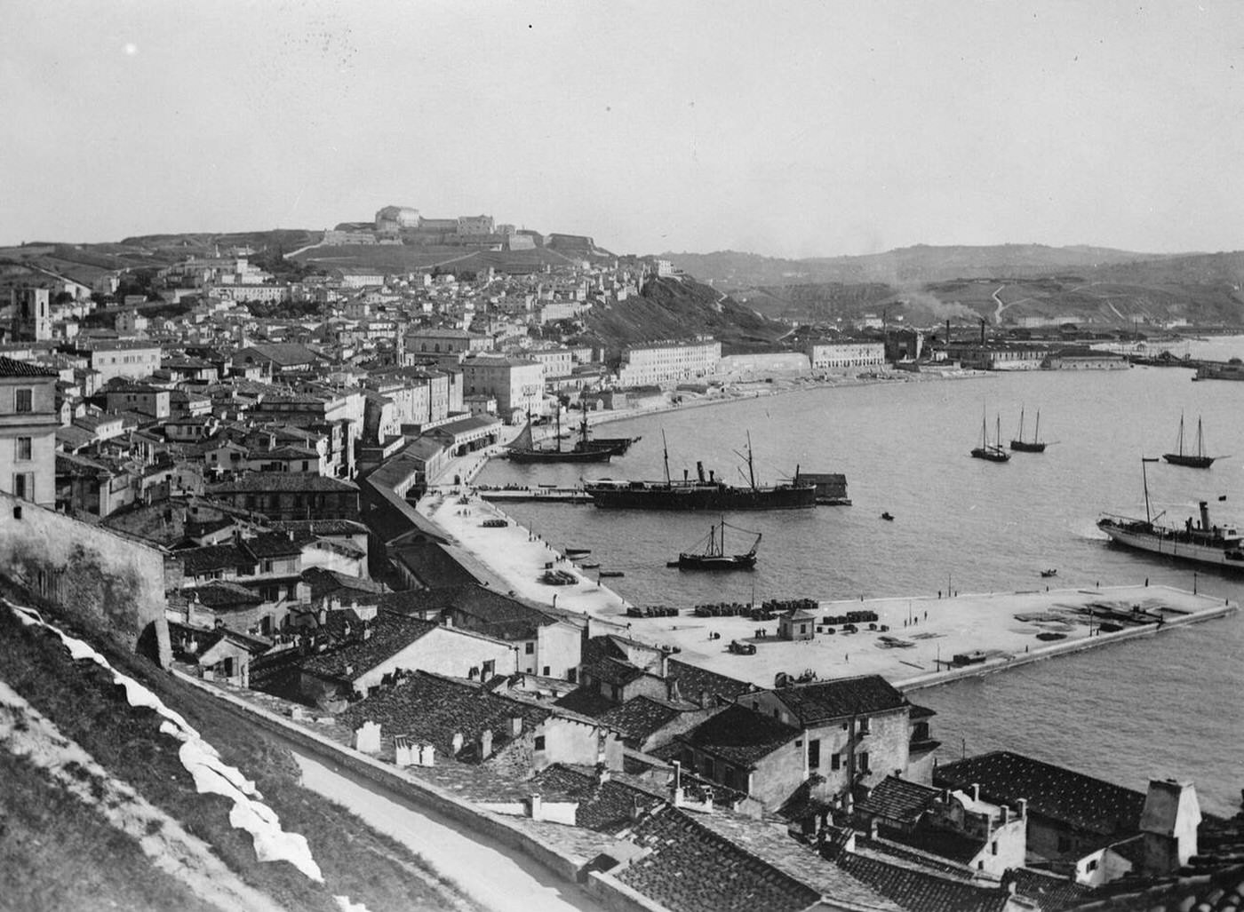 #76 Ancona; the Port viewed from the Cathedral after an earthquake, 1930.