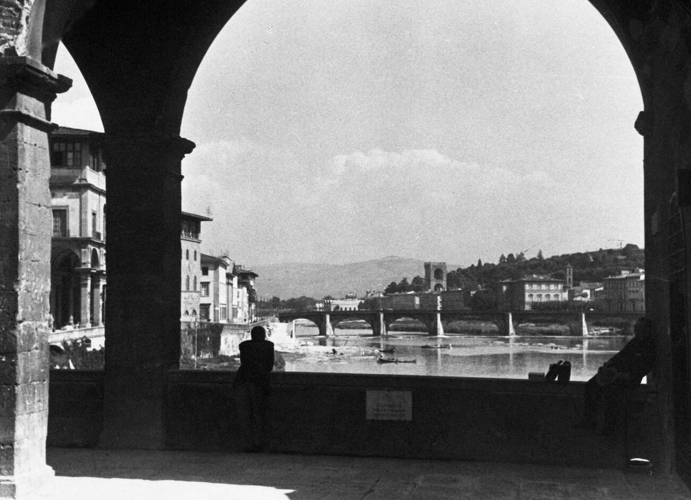 #92 Man looking at view in Florence Italy, 1930s.