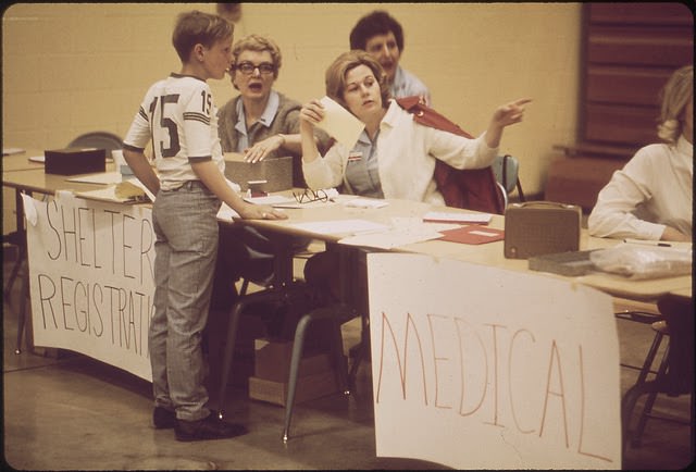 #14 An Evacuation Center Set Up Outside The City Of Louisville To House Those Fleeing A Potential Disaster. A Liquid Chlorine Barge Threatened To Spill Enough Poison Gas To Devastate Much Of The City, June 1972