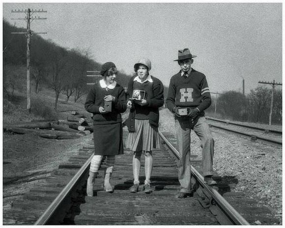 A trio of keen amateurs, perhaps doing a bit of train spotting, late 1920’s.