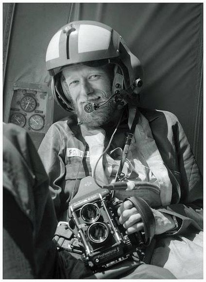 Australian Navy photographer, Ron Berkhout, with a Mamiya C330 camera, during the late 1980’s.