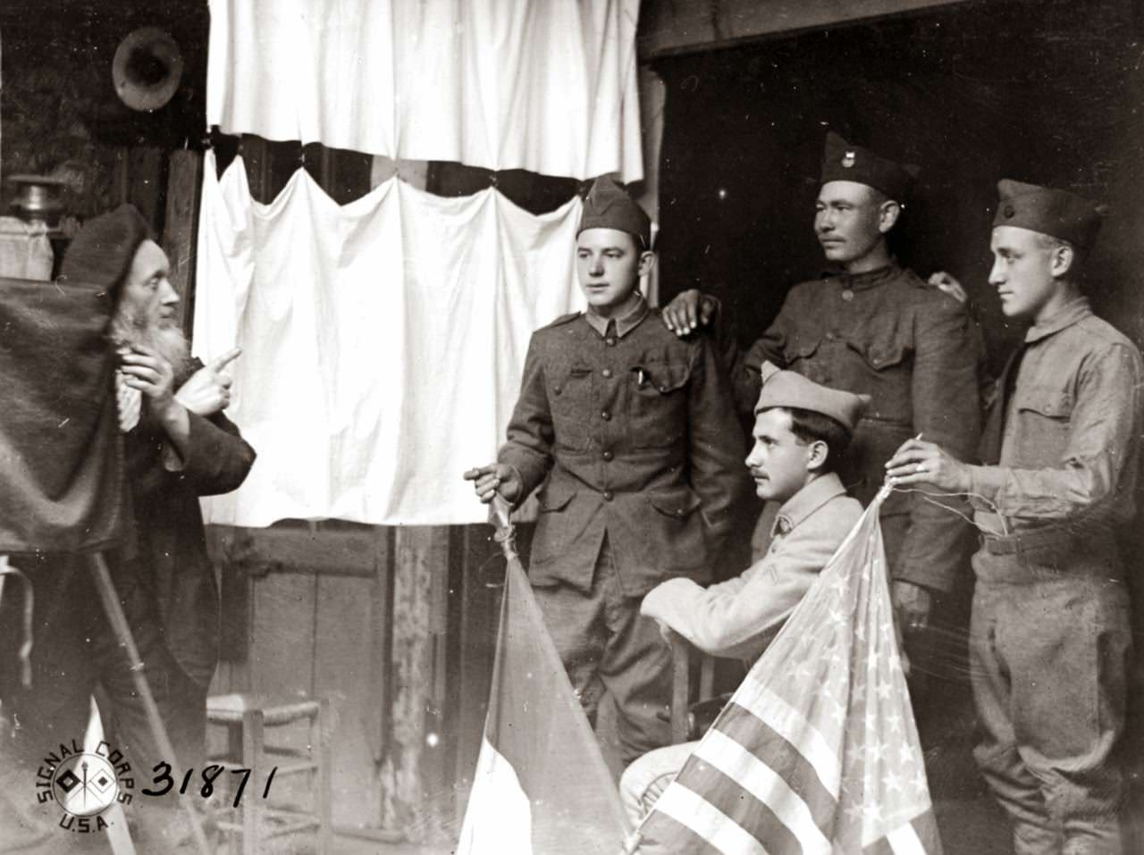 French photographers making pictures of French and American soldiers, Gondrecourt-Sur-Meuse, France, 1918.