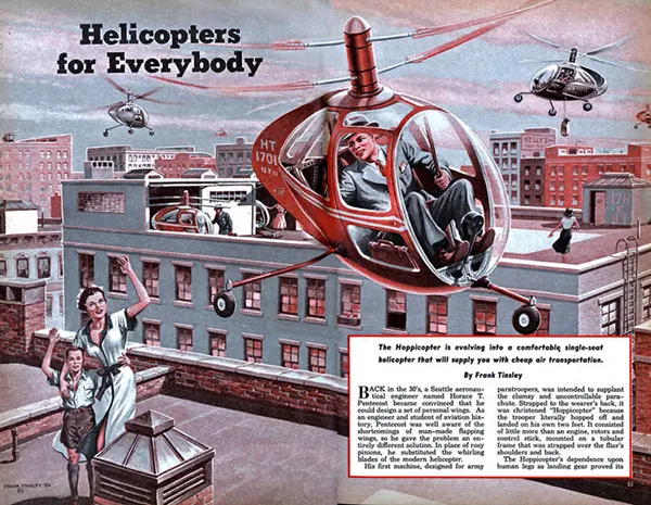 #13 The “Hoppicopter,” a one-person vehicle for low-cost air travel, by Frank Tinsley, 1950.