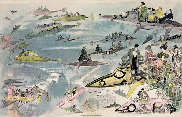 #2 Air travel over Paris in the year 2000, as imagined in 1882 by artist Albert Robida.