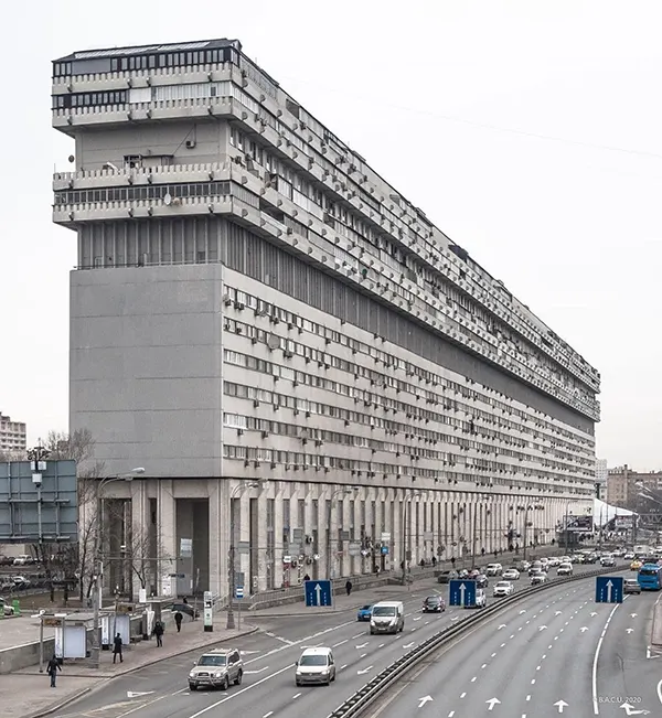 Residential building on Bolshaya Tulskaya Street (“House of Atomists” or “The Ship”), Moscow, Russia, designed and built between 1970–1986.