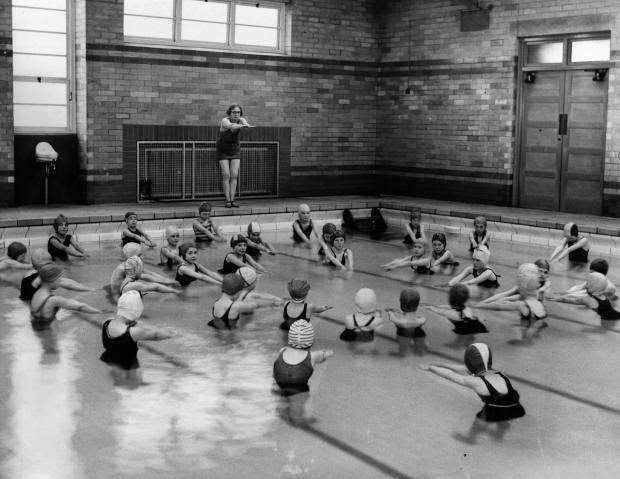 #3 Students from Woodthorpe Council School celebrate their new pool taking a swimming lesson in February 1938.