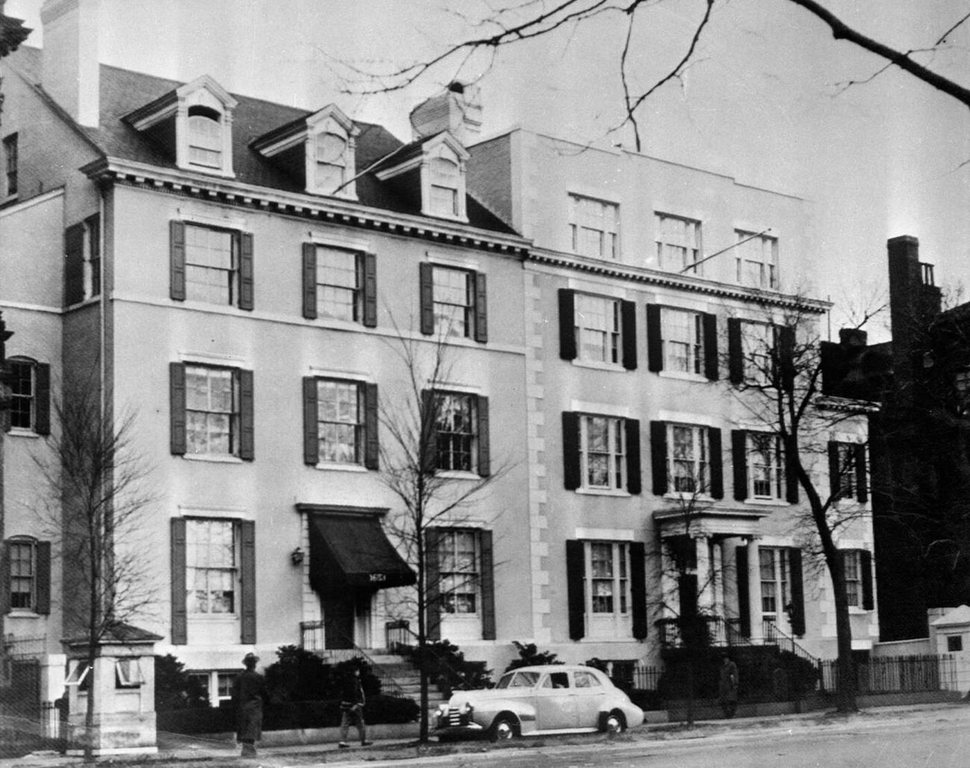 Blair House in Washington DC, where President Truman was staying while the White House was being decorated; three men were shot by G-Men guarding the President, 1950.