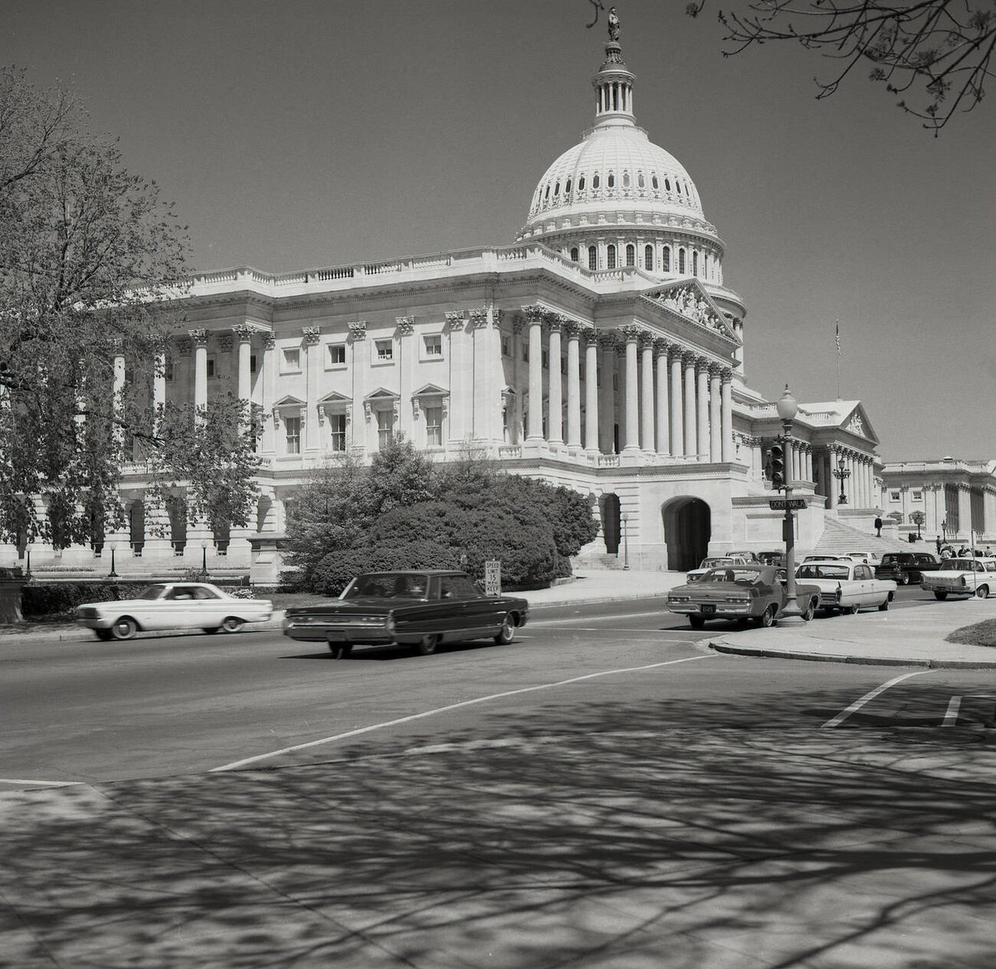 The iconic, domed building of the United States Capitol, where the US congress meets, 1950s.