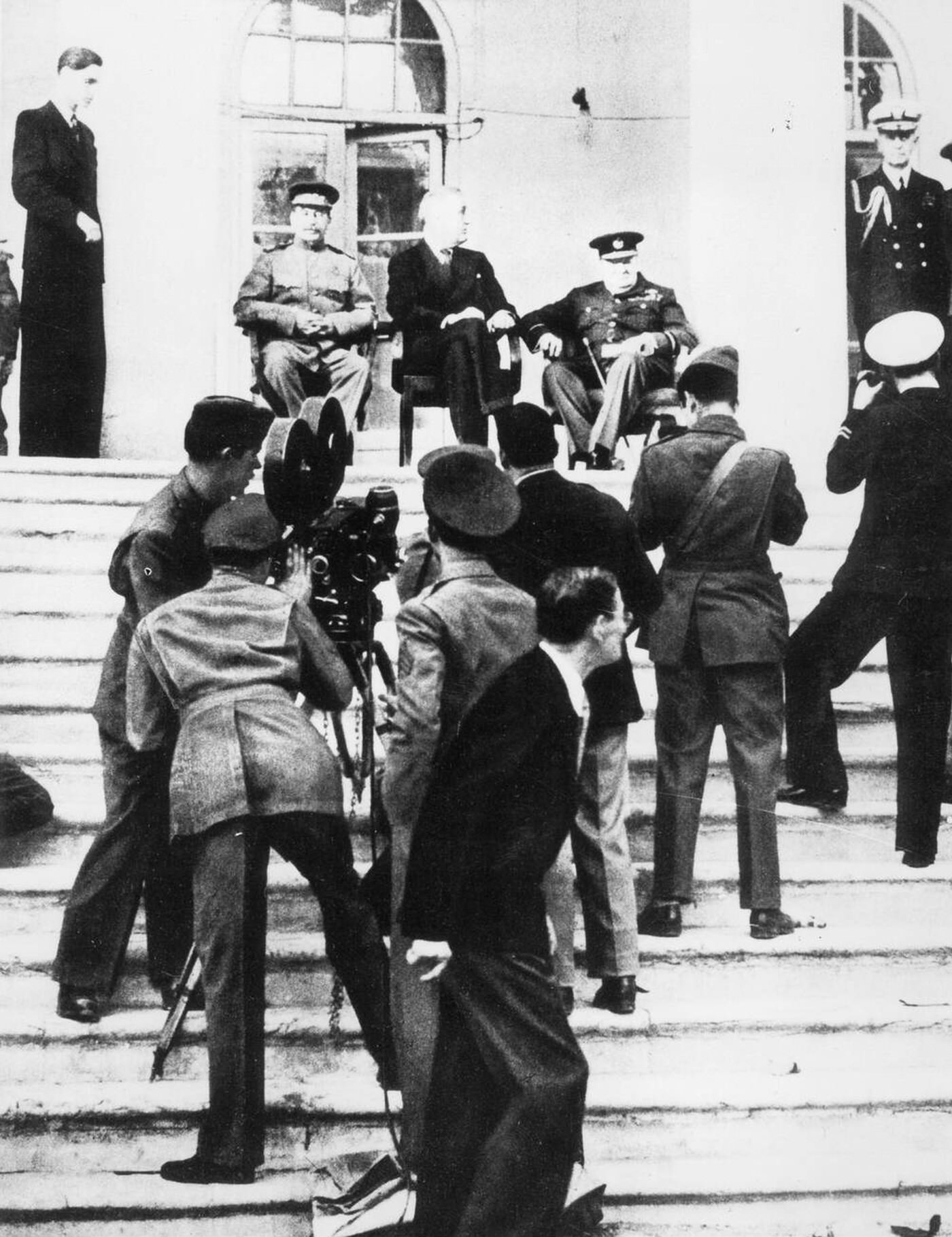 #15 Joseph Stalin, Franklin D. Roosevelt and Winston Churchill at the Tehran Conference, 1943.